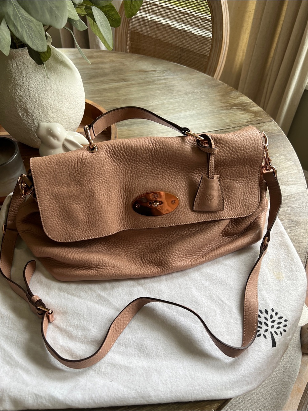 Mulberry Pebbled Leather Satchel in Light Brown with Rose Gold Hardware